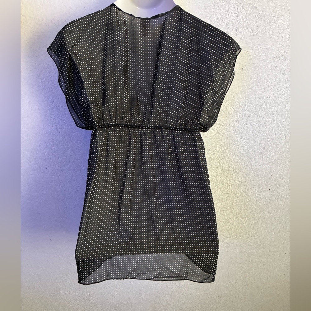 New Tower Black Sheer White Polka Dots Pattern S - Picture 2 of 12